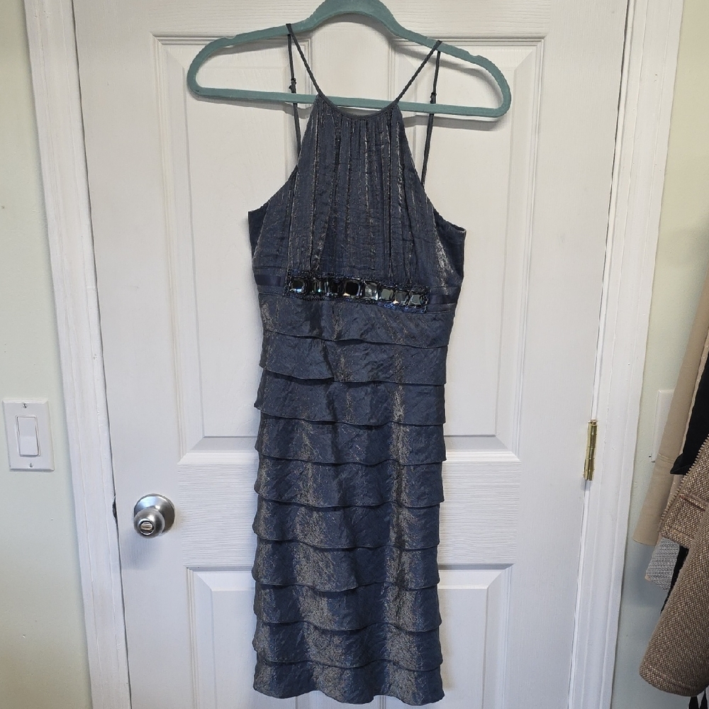 Adrianna Papell Navy Halter Midi Dress
